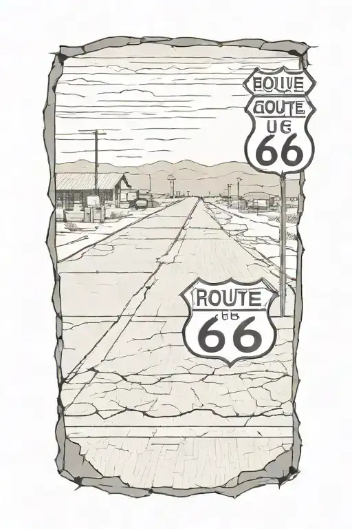 Route 66 Road Cracked With A Motel In Background