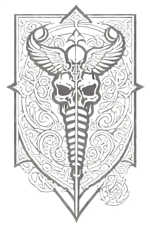 Caduceus Symbol Shield Skull Wearing