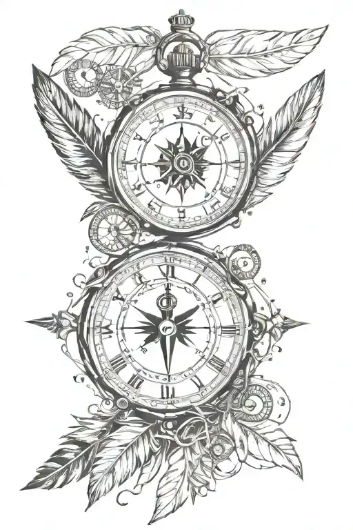 Clock Compass Feather