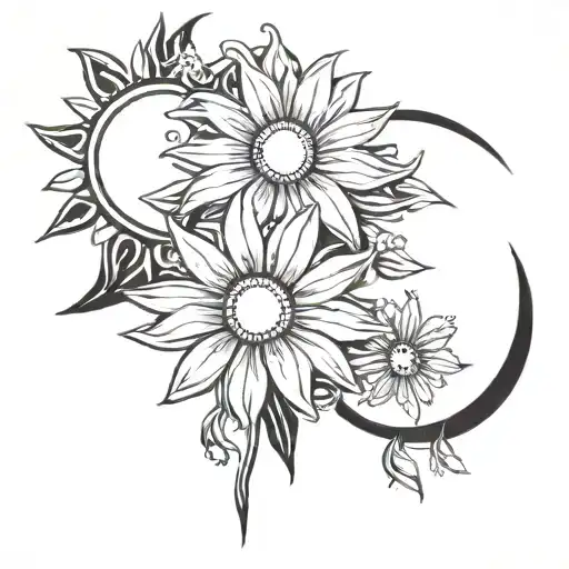 Daisies And Moon And Sun