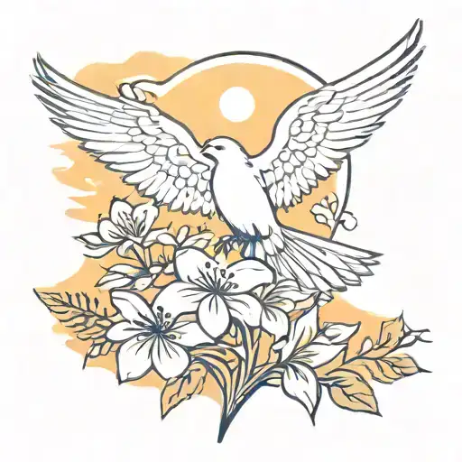 Holy Spirit With Sunset And Flowers Going Down