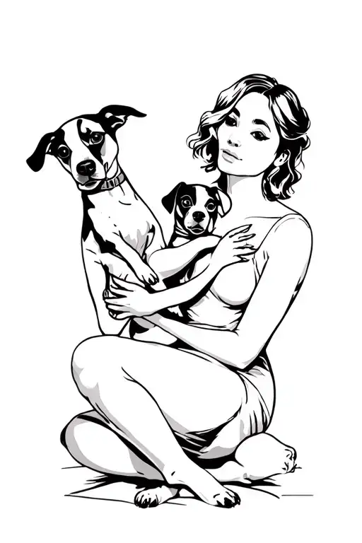 Lady Holding Small Dogs Playing