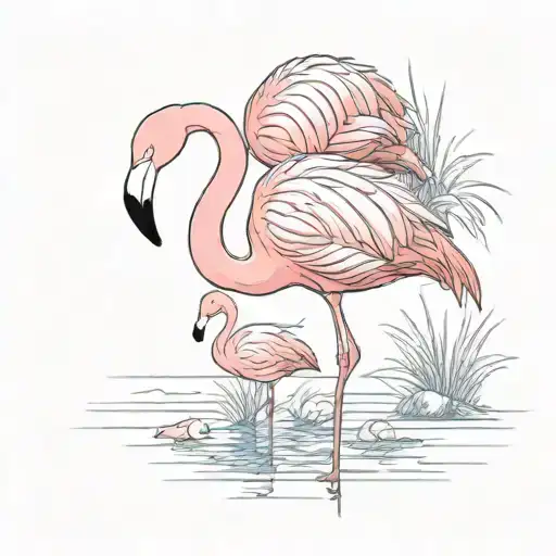 Mom And Baby Flamingo