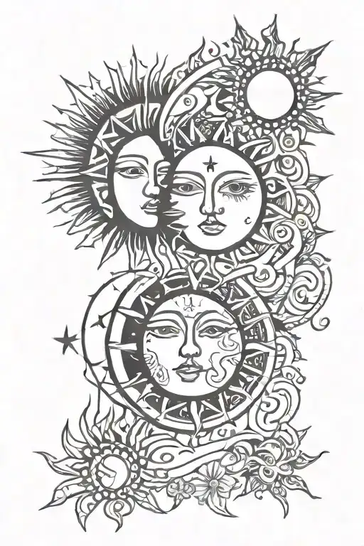 Sun And Moon With Faces