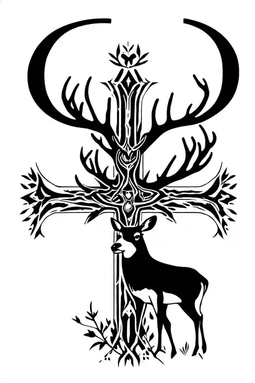 Cross With C On One Side And Q One The Other Side With Deer
