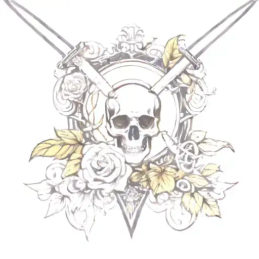 Rose And Sword Surrounded By Vines And Bones Flag Dia