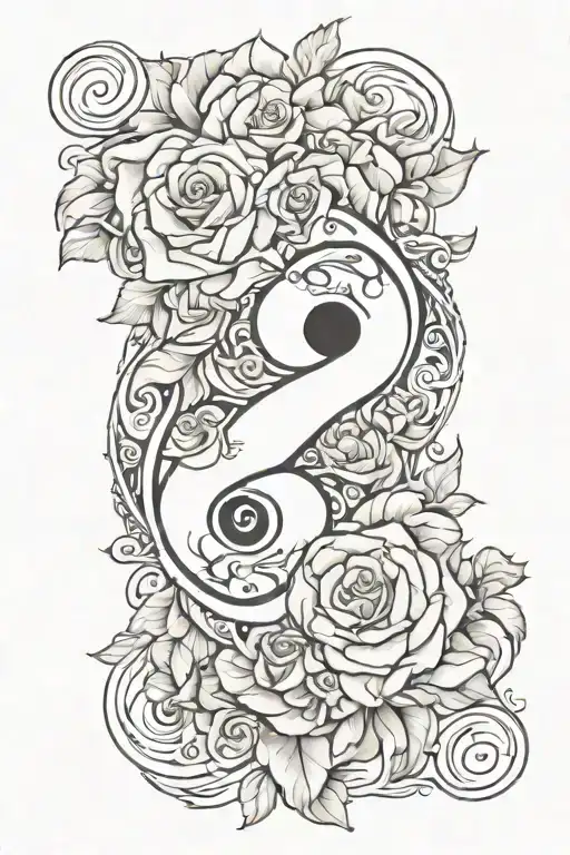 Roses Real Heart Yingyang Semi Colon Symbol Intertwined