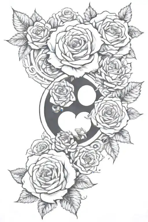 5 Roses And Realistic Heart And Semi Colon Yingyang Symbol