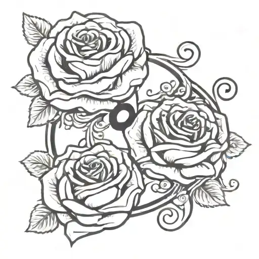 5 Roses And Heart And Semi Colon Yingyang Symbol Intertwined