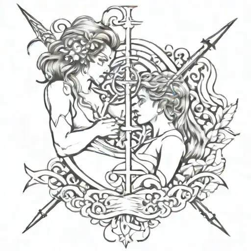 Gemini And Sagittarius Combine Tattoo Design