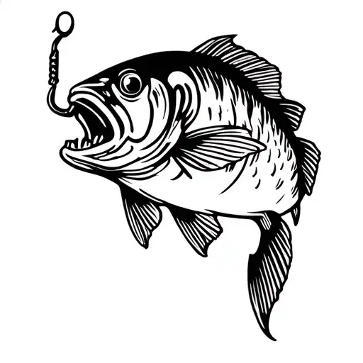 Bass Fish Biting A Hook
