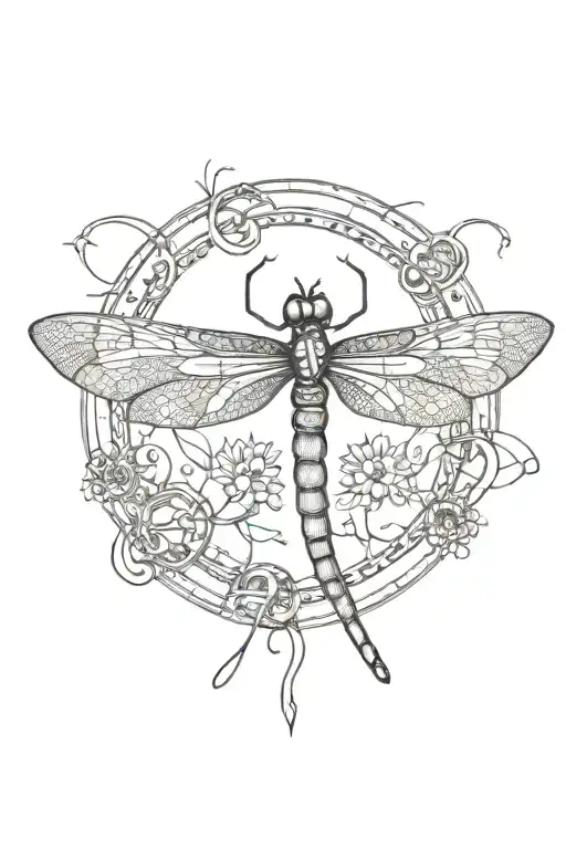 Dragonfly With Spiritual Symbols Within The Body And Wings