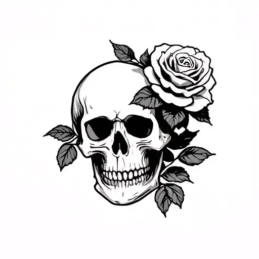 Scropon Crawling Out Of A Skull With A Rose Wrapped Around