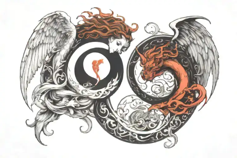Angel And Demon In Yin Yang Symbol