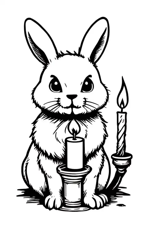 Cute Rabbit With A Candle As A Tribute To Death Stannding