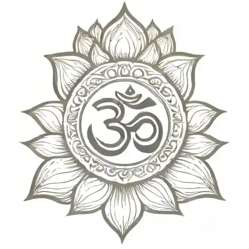 Om Symbol Incorporated With Lotus Flower