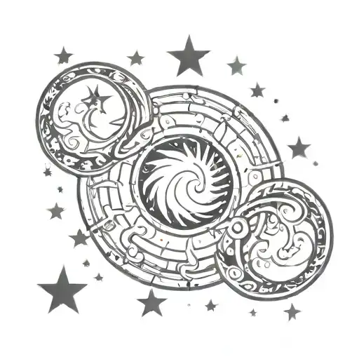 Sun And Moon Theme In A Figure Of Eight Design With Stars Background