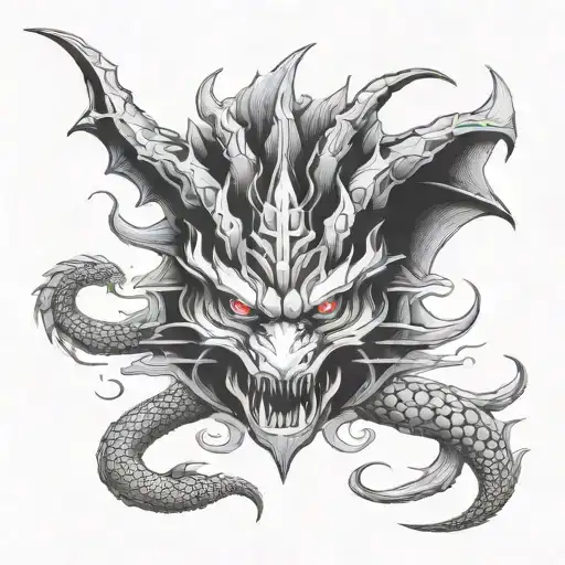 Cybersigilism Style With Dragon Head At The Bottom Of Back