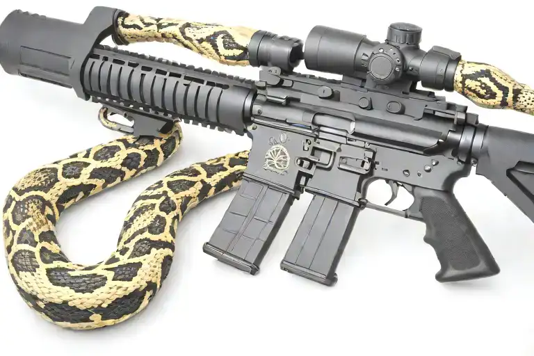 Snake Ar 15 Rifle With Rattle Snake Coiled Around With Snake Head Showing