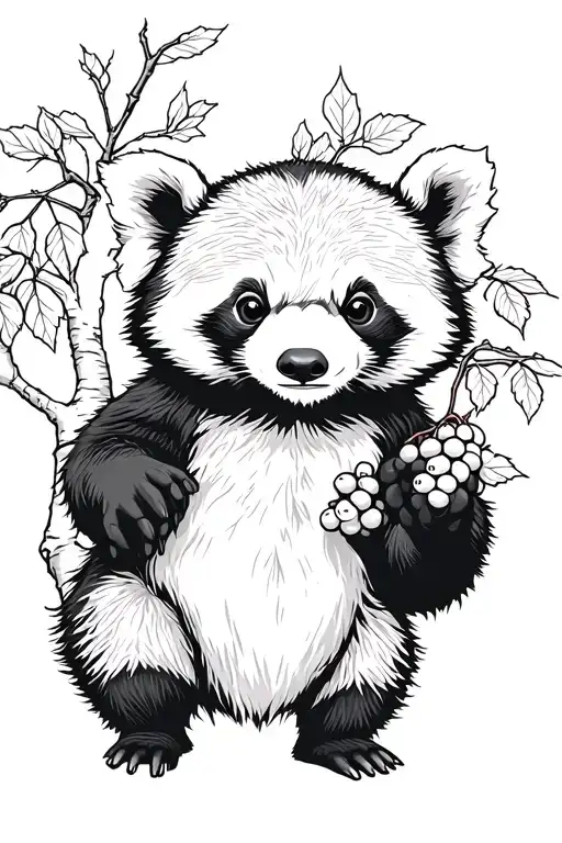 Red Panda Holding Berries On A Tree