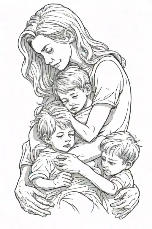 Strength Of A Mother Embracing Her 2 Children Boy