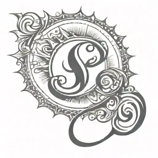 Tattoo Of Script S With Lowercase E's At Each End And A Sun In The Middle