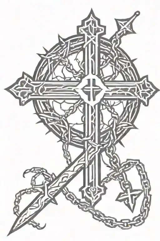 Crown Of Thorns Around Elbow With A Rosary Hanging Down With A Gothic Cross