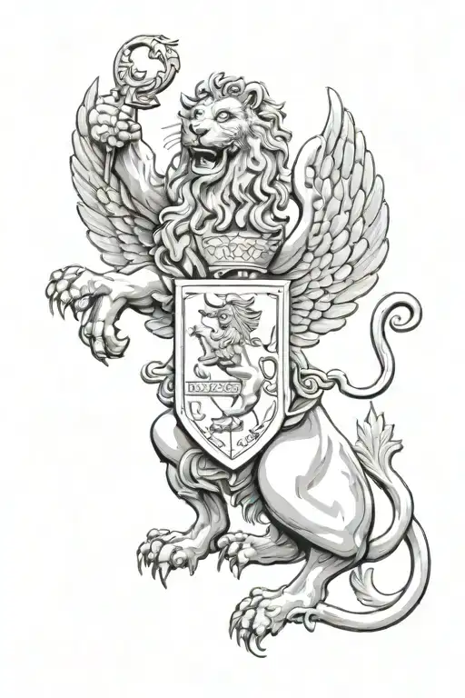 Winged Lion Holding A Coat Of Arms With The Number 308