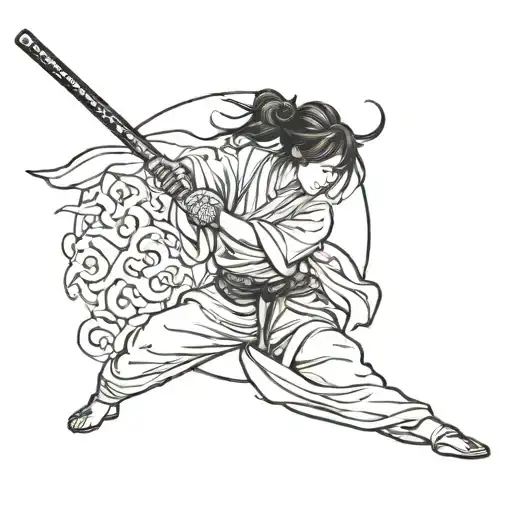 Japanese Woman Holding Katana Sword