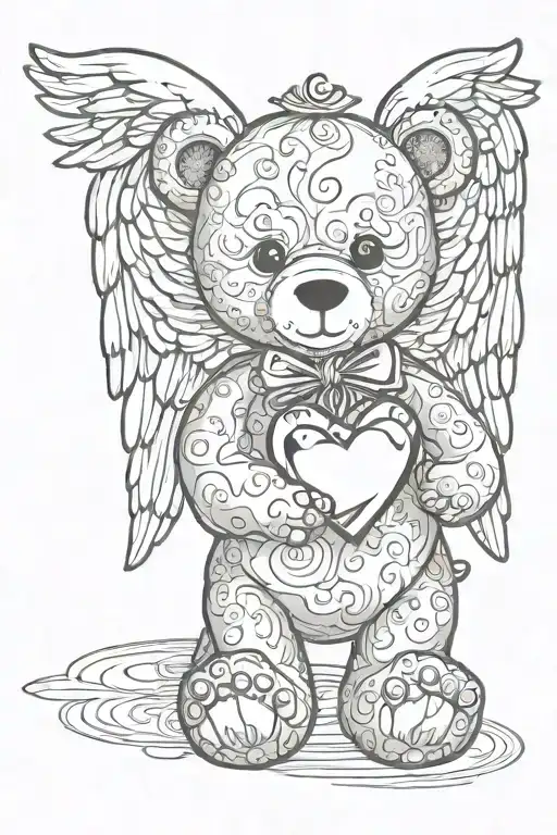 Simple Design Of A Teddy Bear With Angel Wings And A Heart Shaped Gem