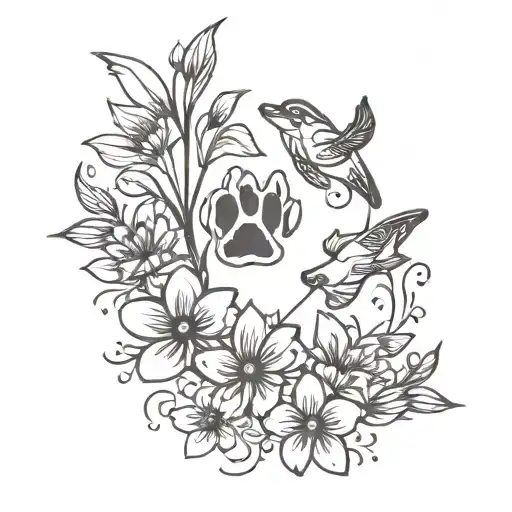 Small Plane 3 Flowers And 3 Dog Paws