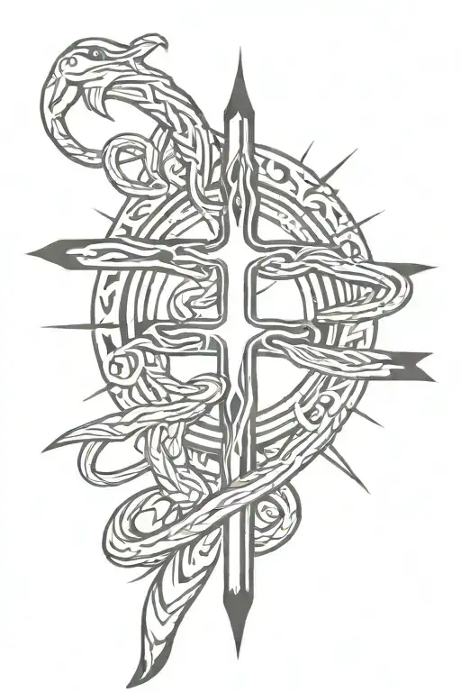 Sun Shinning On A Cross From Behind With A Snake Coiled On The Cross