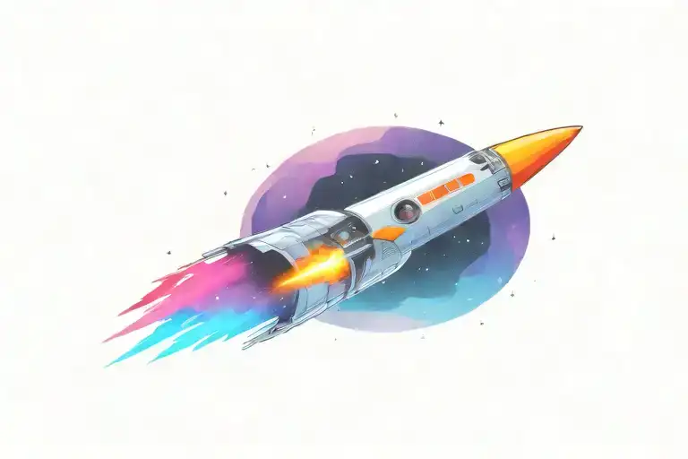 Colorful Retro Spaceship Exiting A Black Hole Eating Star