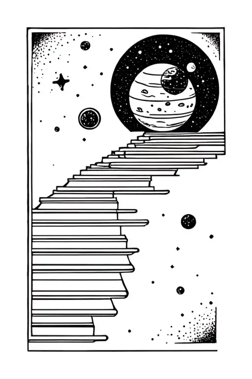 Stairs Walking To The Galaxy With Planets And Stars