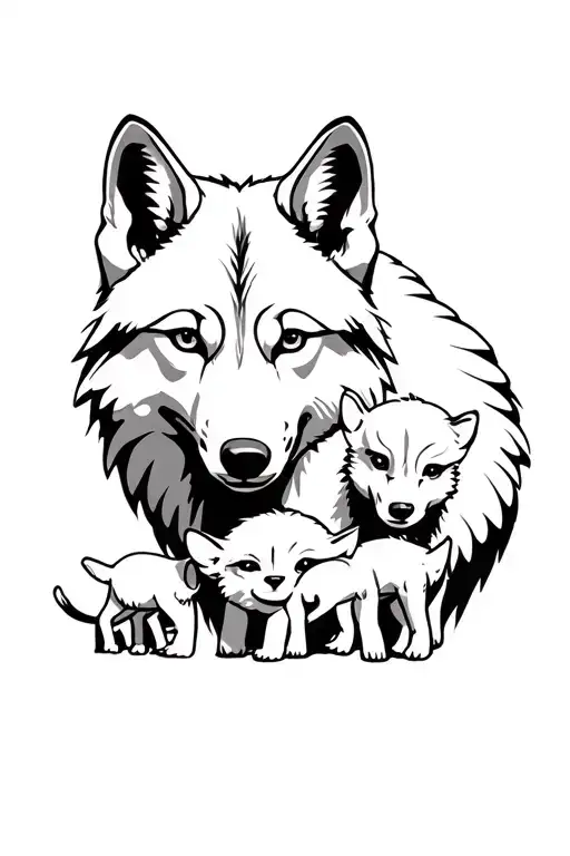 Wolf With Babies