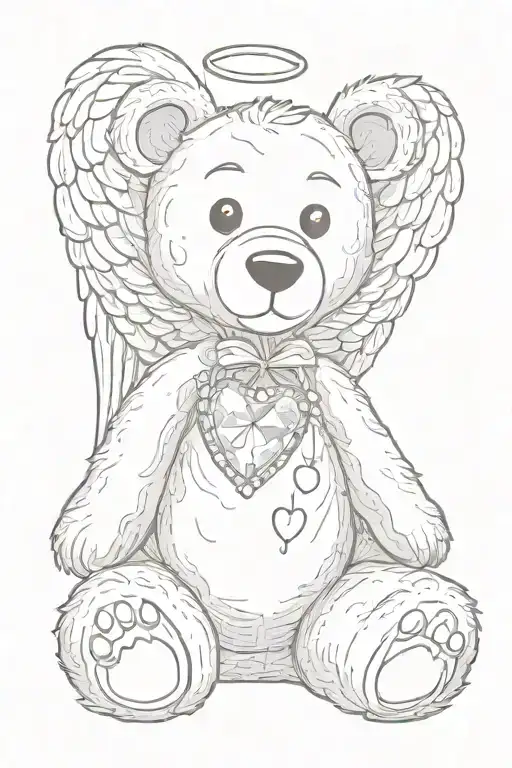 Simple Design Of A Teddy Bear With Angel Wings And A Heart Shaped Gem