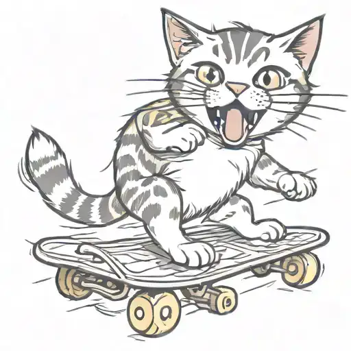 Silly Little Cat On Skateboard