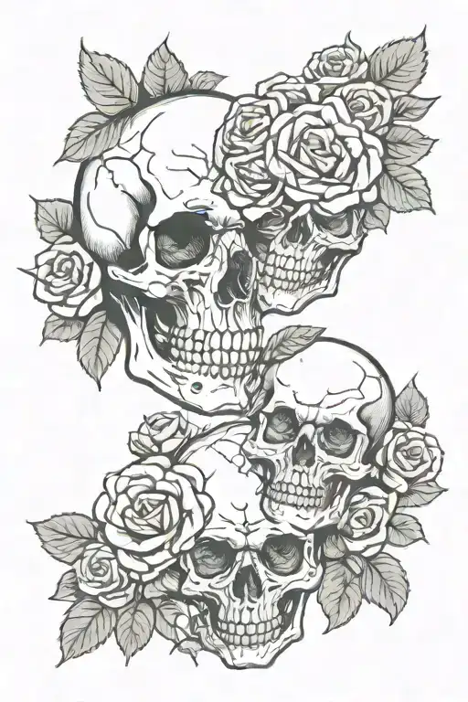 Male & Female Skulls With Roses Intertwined