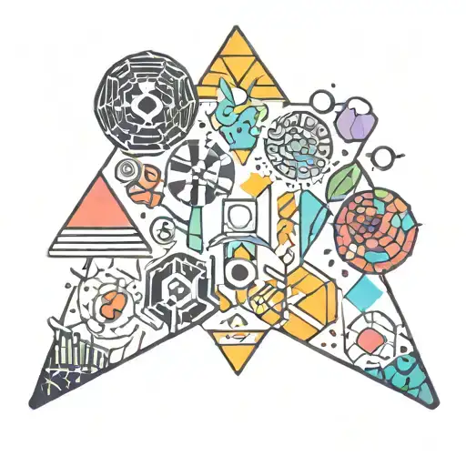 A Psychedelic Tattoo Of Various Drugs Represented As Colorful Geometric Shapes And Patterns