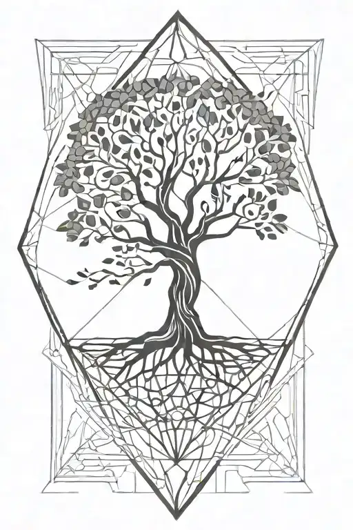 Tree Of Life Inside Diamond Shapes Surrounding
