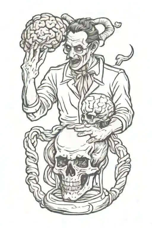 Devil In Rags Holding Human Brain