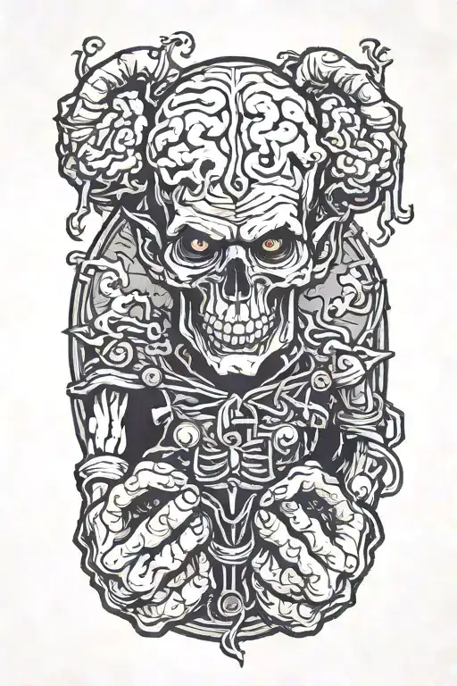 Devil In Rags Holding Human Brain