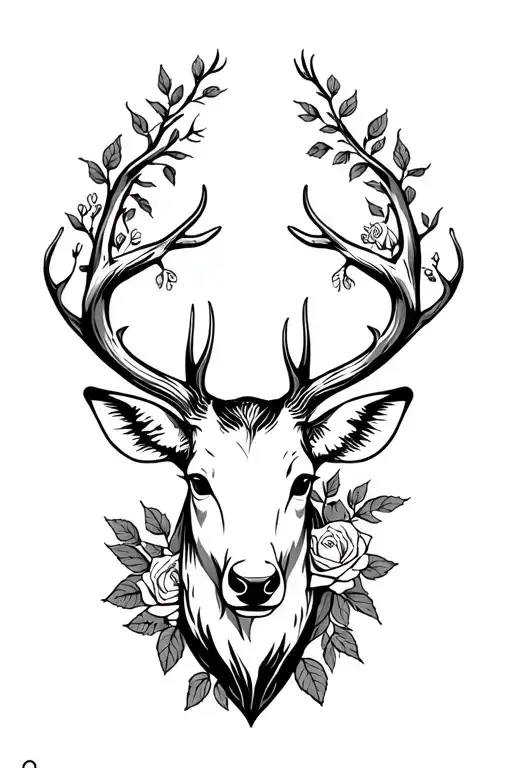 Roses For Rose Vine And Deer Head With Trees
