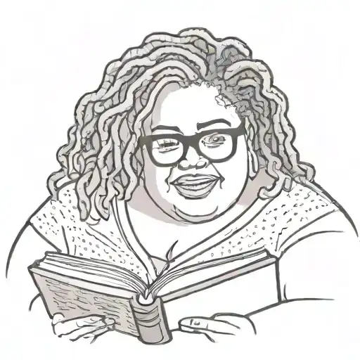 Obese Black Woman With Short Grey Locs Wearing Glasses Reading A Book