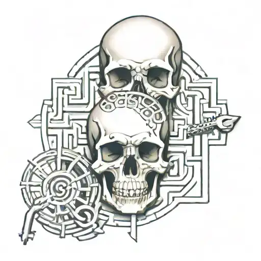Skull And Key Of Life Blending In With Maze Shoulder