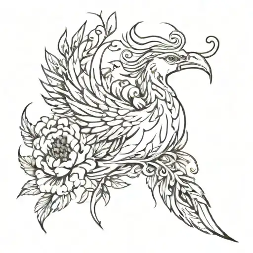 A Phoenix Flying Out Of A Peony Flower Intertwined With Thorns