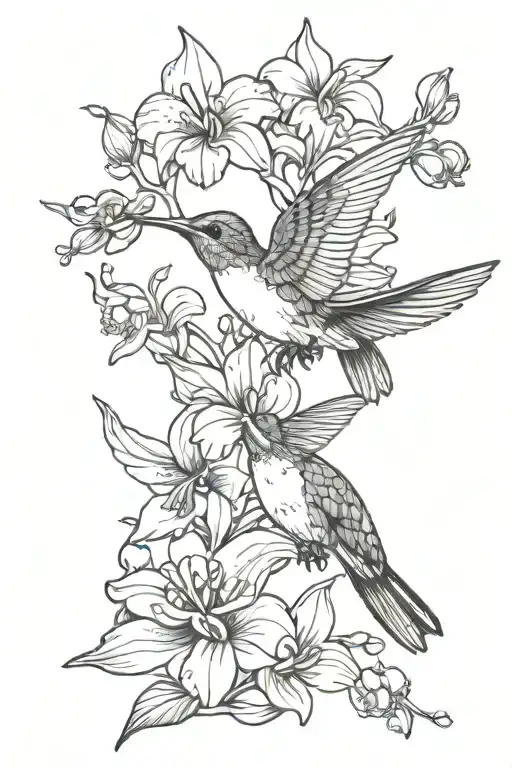 Hummingbird With Orchids