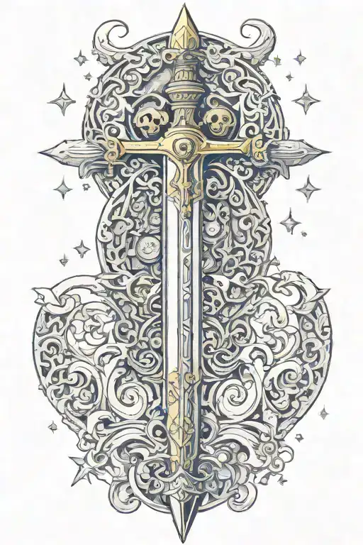 Ornate Sword Facing Down With Celestial Incorporations