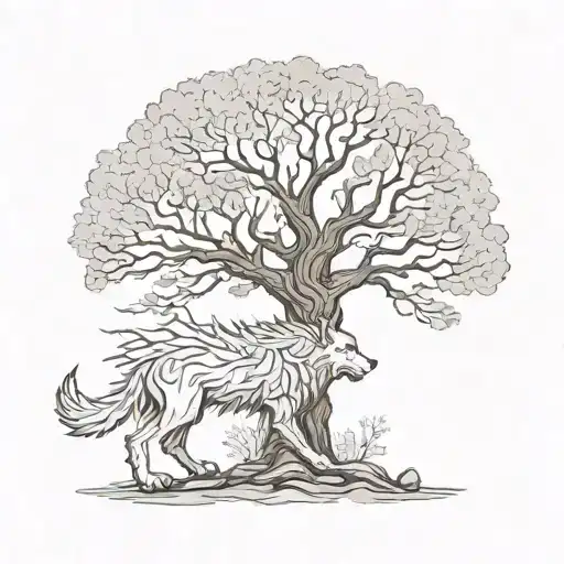 Game Of Thrones Weirwood Tree With A Dire Wolf