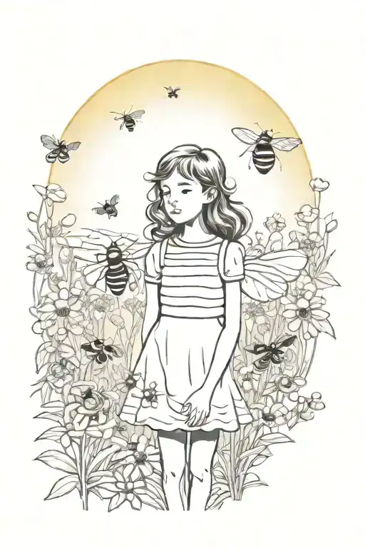 Sun Shining On Girl Around Bees